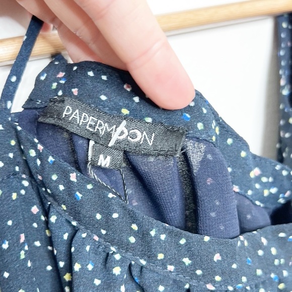 New with Tags Papermoon Women's Lidia Cold Shoulder Navy Polka Dot Navy Blouse - Picture 13 of 16
